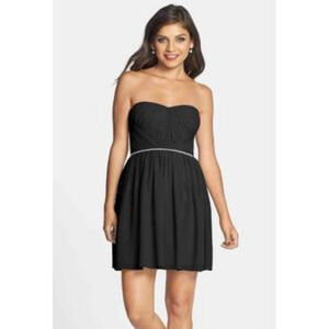 A. Drea Junior Embellished Ruched Skater Dress Black Size S